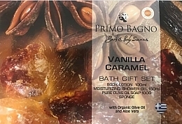 Духи, Парфюмерия, косметика Набор - Primo Bagno Vanilla & Caramel Paper Bag Set (b/lot/100 ml + sh/gel/150 ml + soap/100 g + sponge)