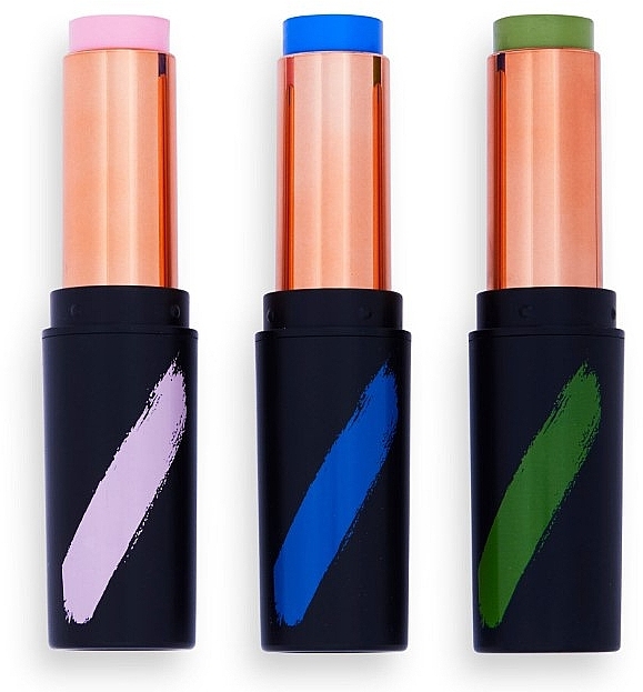 УЦЕНКА Набор стиков для макияжа - Makeup Revolution Creator Fast Base Paint Stick Set Pink, Blue & Green * — фото N2