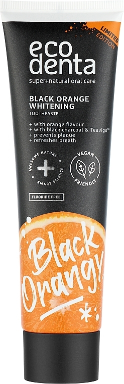 Отбеливающая зубная паста с углем, со вкусом апельсина, без фтора - Ecodenta Black Orange Whitening Toothpaste