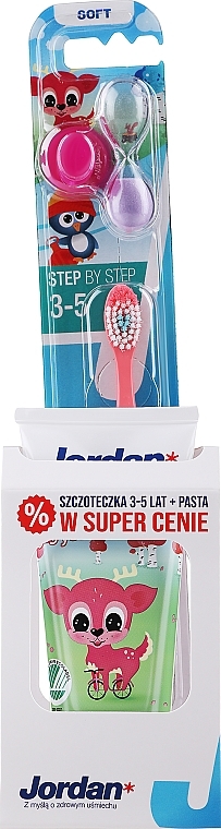 Набор с олененком, розовая щетка - Jordan (toothbrush/1pc + toothpaste/50ml) — фото N1