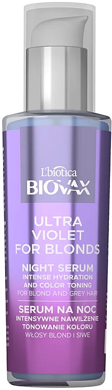 Интенсивно увлажняющая ночная тонизирующая сыворотка для светлых и седых волос - Biovax Ultra Violet For Blonds Night Serum — фото N1