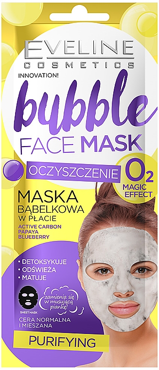 Очищающая пузырьковая тканевая маска для лица - Eveline Cosmetics Bubble Face Mask — фото N1