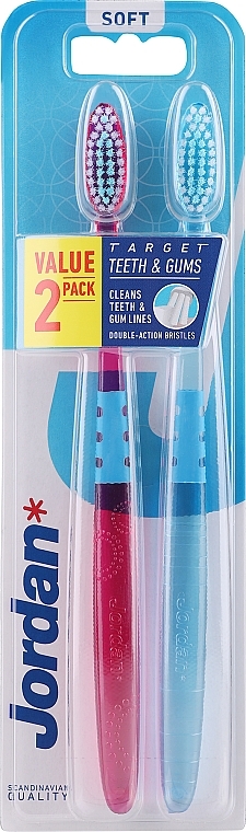 Зубная щетка мягкая, розовая+голубая - Jordan Target Teeth Toothbrush — фото N10