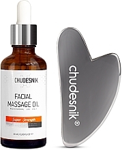 Массажный набор "Гуаша металлический + масло для лица" - Chudesnik (f/oil/50ml + massager) — фото N1