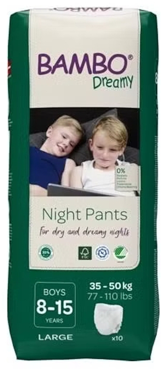 Ночные трусики-подгузники для мальчиков "Dreamy" 8-15 лет, 35-50 кг, 10 шт. - Bambo Nature  — фото N1