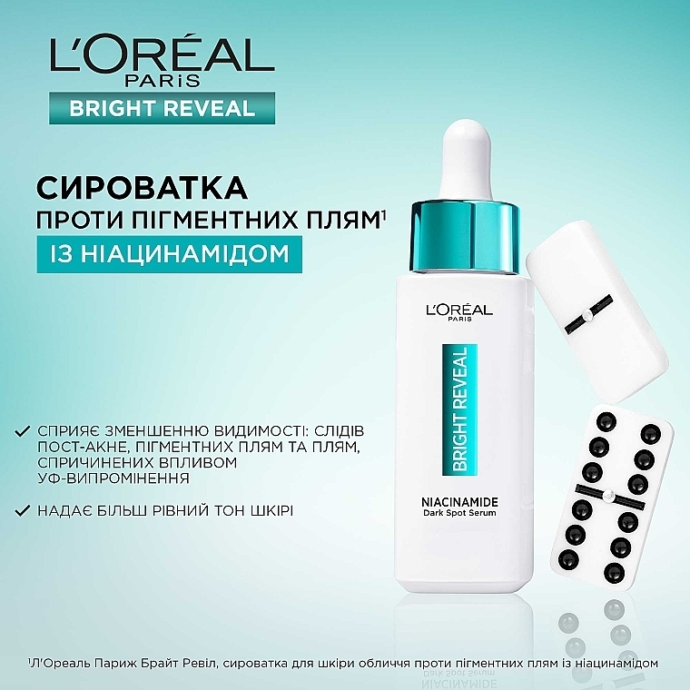 УЦЕНКА Сыворотка для кожи лица против пигментных пятен с ниацинамидом - LOreal Paris Bright Reveal 10% Niacinamide Dark Spot Serum * — фото N3