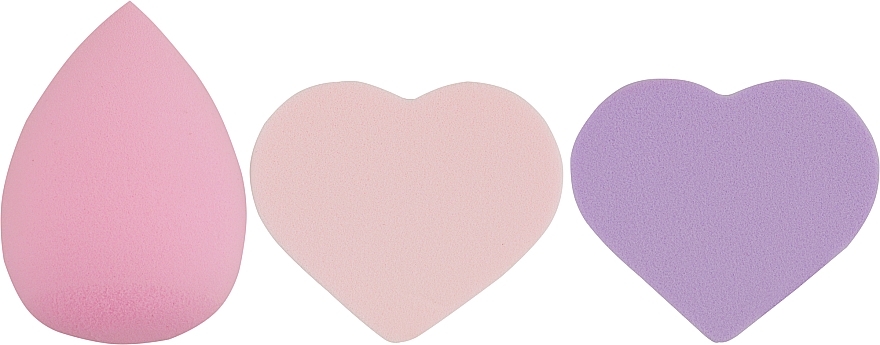 Набор спонжей для макияжа Beauty Blender, капля + 2 сердце, MIX (фиолетовый + розовый + светло-розовый) - Puffic Fashion PF-229 — фото N1