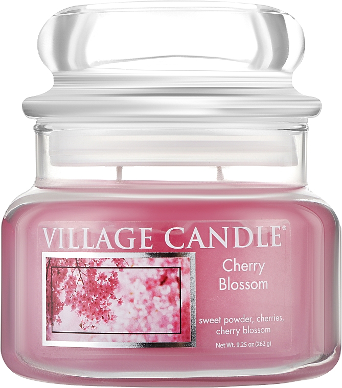 Ароматична свічка у банці "Цвітіння сакури", скляна кришечка - Village Candle Cherry Blossom — фото N1