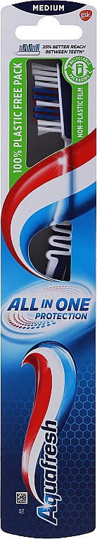 Зубная щетка средней жесткости, сине-белая - Aquafresh All In One Protection Plastic-Free Pack — фото N1