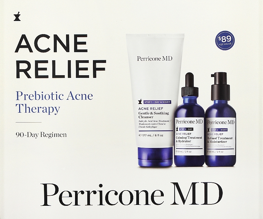 Набір - Perricone MD Acne Relief Prebiotic Acne Therapy (cleanser/177ml + hydrator/59ml +f/cr/59ml) — фото N1