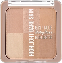 Хайлайтер для лица - Ruby Rose Highlight Bare Skin 6 In 1 Nude Highlighter — фото N2