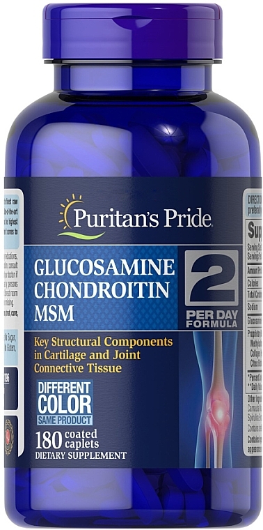 Глюкозамин, хондроитин МСМ, в каплетах - Puritan's Pride Glucosamine Chondroitin MSM 2 Per Day Formula — фото N1