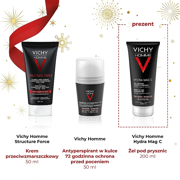 Набор - Vichy Homme Structure Force (moisturiser/50ml + deo/50ml + sh/gel/200ml + pouch) — фото N3