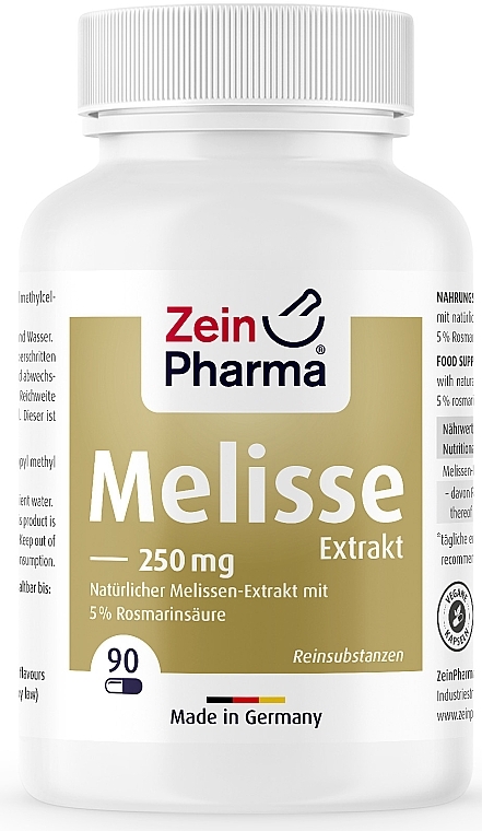 Пищевая добавка "Экстракт мелиссы", 250 мг - Zein Pharma Melissa Extract 250mg Capsules — фото N1