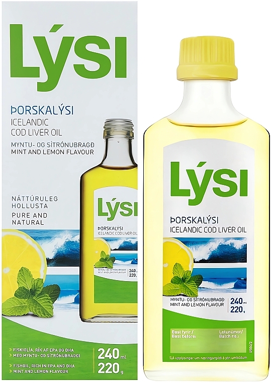 Омега-3 рыбий жир из печени трески с витаминами А+ Д+ Е - Lysi Icelandic Cod Liver Oil Mint & Lemon Flavor (стеклянная бутылка) — фото N7