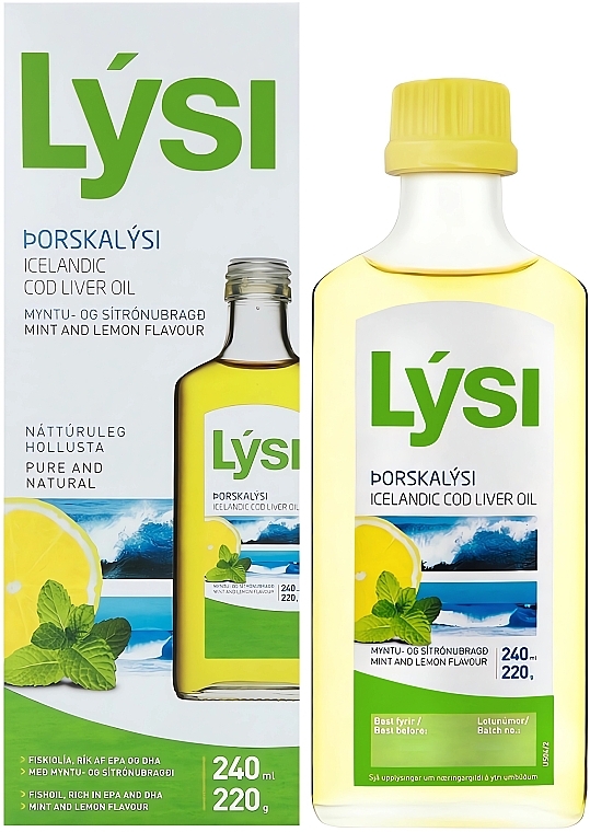 Омега-3 риб'ячий жир з печінки тріски з вітамінами А+ Д+ Е - Lysi Icelandic Cod Liver Oil Mint & Lemon Flavor (скляна пляшка) — фото N7