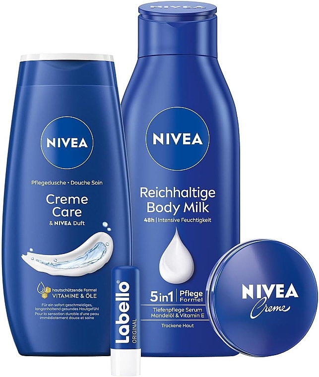 Набор - NIVEA Classic Love Gift Set (sh/gel/250ml + b/milk/400ml + lip/balm/5,5ml + f/cr/30ml) — фото N2