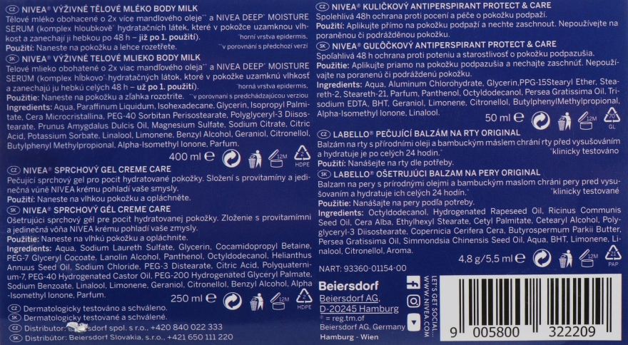 Набор для ухода за телом - NIVEA Creme Care (sh/gel/250ml + b/milk/400ml + deo/50ml + lip/balm/4.8g) — фото N8