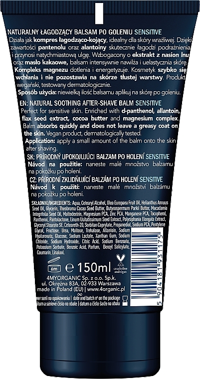 Заспокійливий бальзам після гоління для чутливої шкіри - 4Organic Men Power Natural Soothing After-Shave Balm Sensitive — фото N2