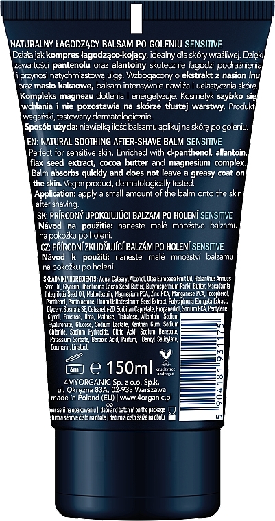 Успокаивающий бальзам после бритья для чувствительной кожи - 4Organic Men Power Natural Soothing After-Shave Balm Sensitive — фото N2