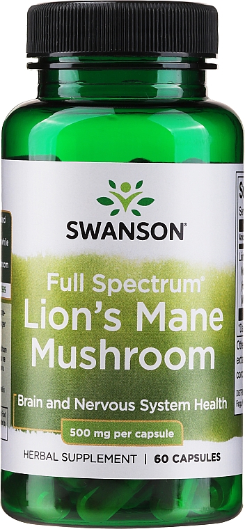 Харчова добавка "Герицій їжаковий", 500 мг - Swanson Full Spectrum Lion's Mane Mushroom — фото N1