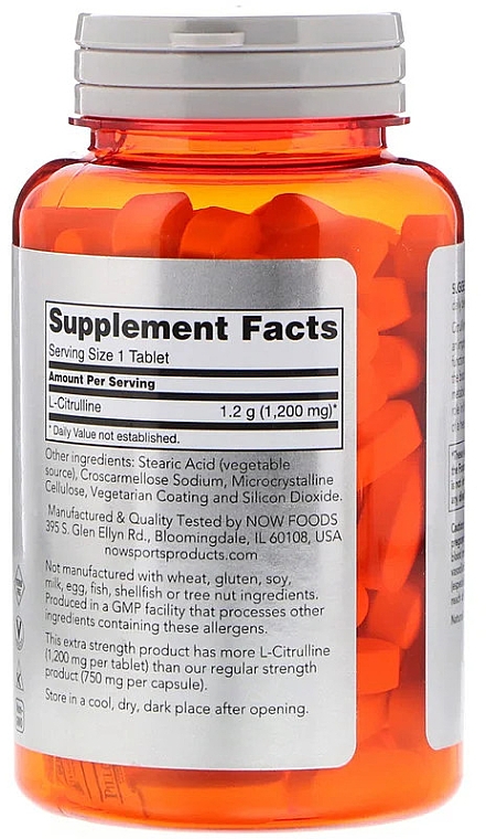 Харчова добавка "L-цитрулін", 1200 мг - Now Foods L-Citrulline Tabs — фото N2