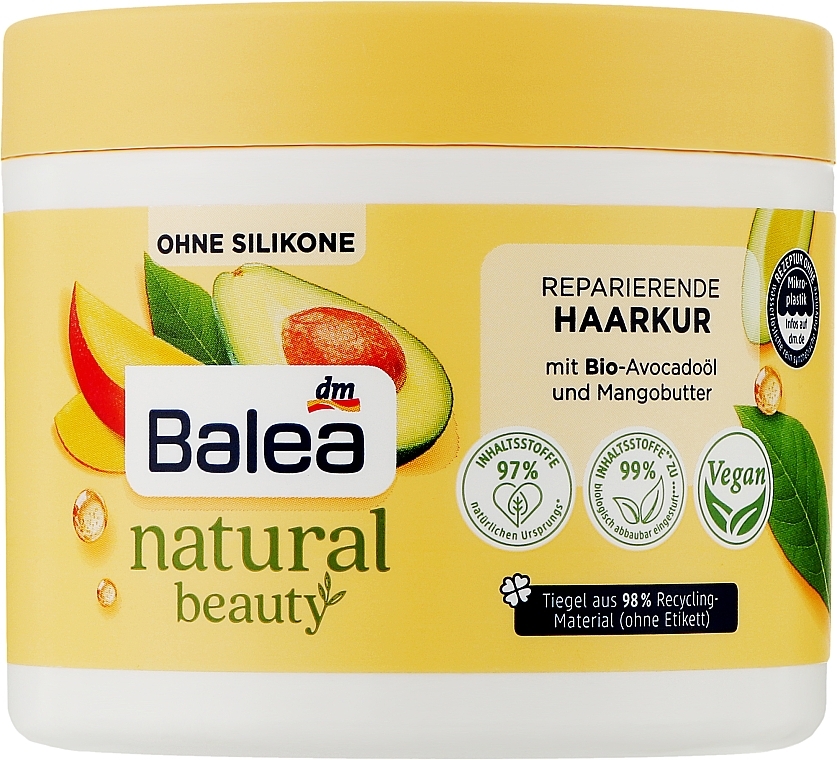 Маска для волос - Balea Natural Beauty Repairing Avocado Oil & Mango Butter Hair Mask — фото N2