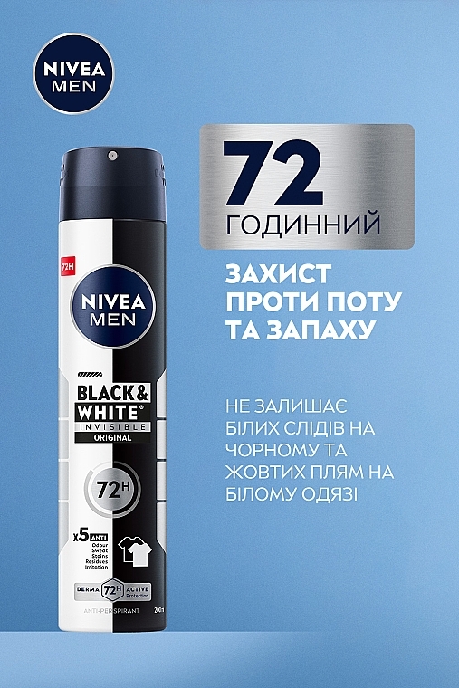 Антиперспірант "Чорне та Біле невидимий: класичний", спрей - NIVEA MEN Black & White Invisible Original Anti-Perspirant — фото N5