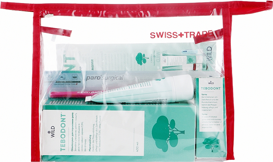 Набір "Хірургічний", малиновий - Dr. Wild Swiss Care Paro Surgical (tbrsh/1 + tpst/75ml+ balm/400ml + spray/25ml + bag) — фото N1
