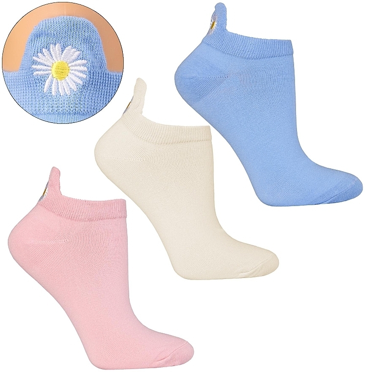 Женские носки с вышивкой, 1 пара, голубые с ромашкой - Moraj — фото N2