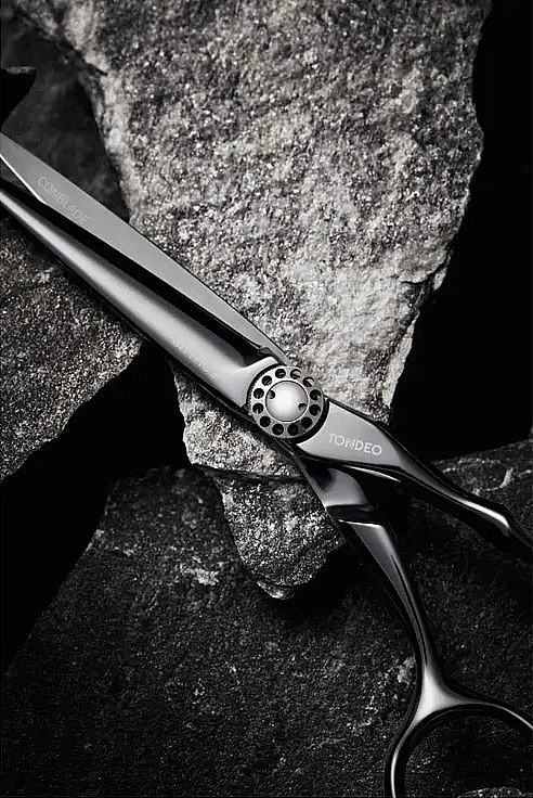 Ножиці перукарські прямі, 90019, чорні - Tondeo Premium Line Mythos Black Offset 6.0" Conblade — фото N2
