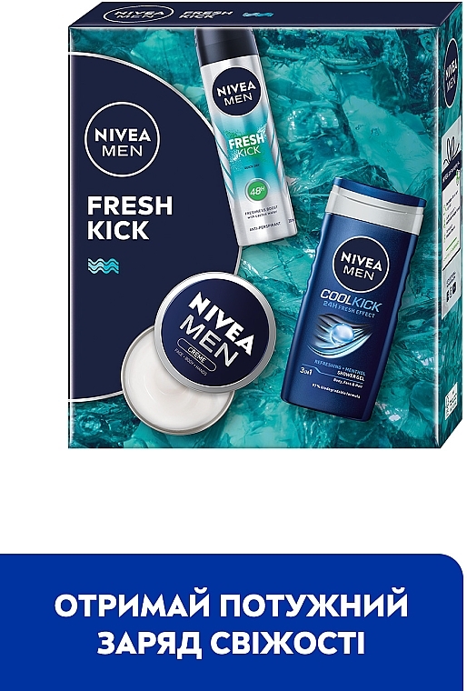 Набір чоловічий - NIVEA MEN Fresh Kick 2024 (sh/gel/250ml + deo/150ml + cr/75ml) — фото N2