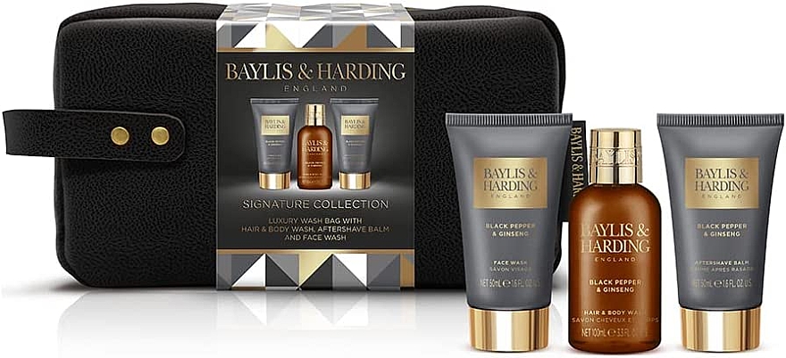 Набір, 4 продукти - Baylis & Harding Black Pepper & Ginseng Luxury Wash Bag Gift Set — фото N1