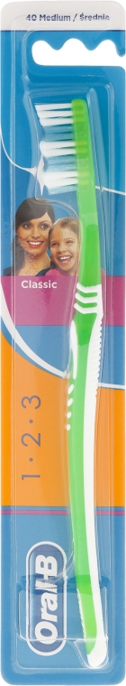 Зубная щетка, 40 средняя, салатовая - Oral-B 1 2 3 Classic 40 Medium — фото N1