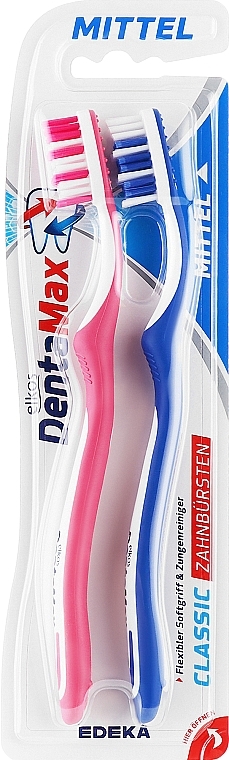 Зубная щетка средней жесткости, синяя+розовая - Elkos Dental Classic
