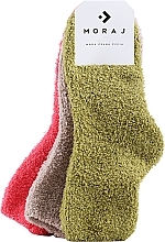 Парфумерія, косметика Жіночі пухнасті шкарпетки, 3 пари, зелені + бежеві + малинові - Moraj Mix Color