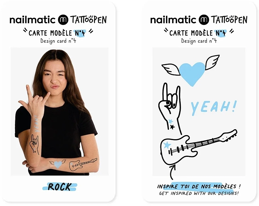 Набір для тимчасових тату - Nailmatic Tattoopen Duo Set Rock (pen/2x2.5g + kards/4pcs) — фото N2