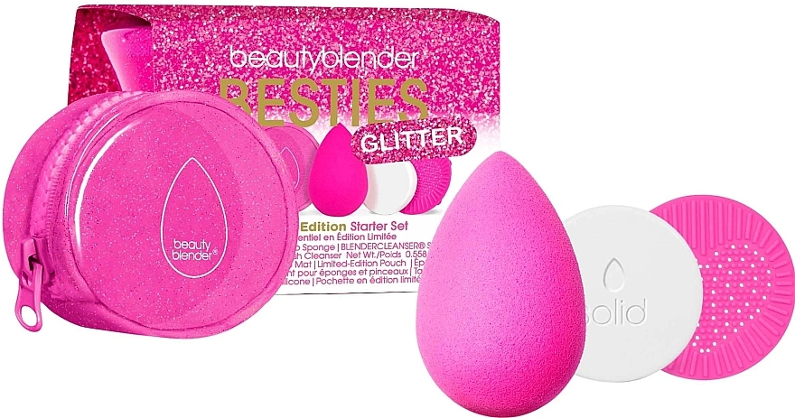 Набор - Beautyblender Glittet Starter Set (sponge/1pcs + soap/16g + cleans/mat/1pcs + bag) — фото N1