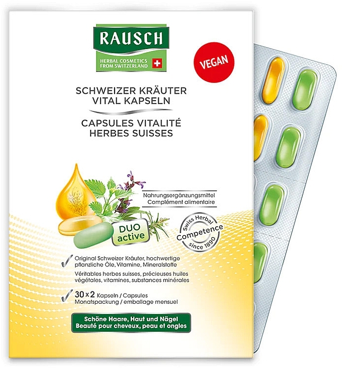 Витамины для заметно красивых волос, кожи и ногтей - Rausch Swiss Herbal Vitality Capsules — фото N1