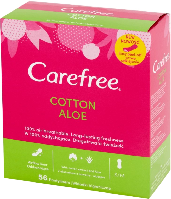 Гігієнічні щоденні прокладки з екстрактом алое, 56 шт - Carefree Cotton Aloe — фото N1
