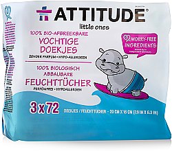 Парфумерія, косметика Дитячі серветки, 216 шт - Attitude 100% Biodegradable Baby Wipes