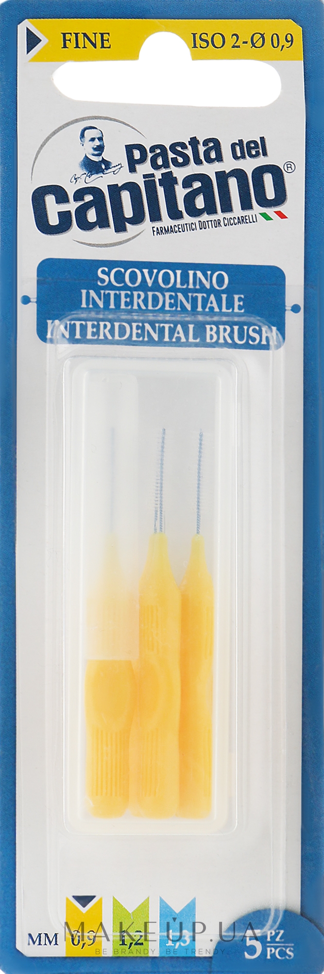Набор межзубных щёток, жёлтый - Pasta Del Capitano Interdental Brush Fine 0.9 mm — фото 5шт
