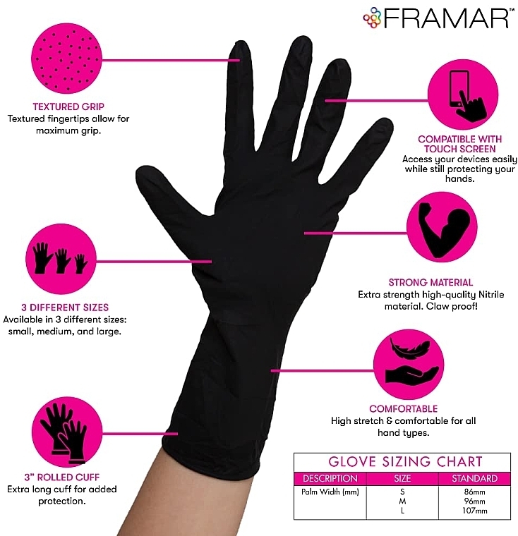 Рукавички нітрилові неопудрені, чорні, S, 100 шт. - Framar Midnight Mitts Nitrile Gloves Small — фото N3