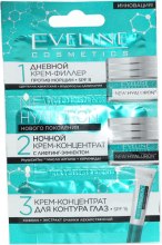 Парфумерія, косметика Крем для обличчя - Eveline New Hyaluron 4D (day/cr/3ml + nigth/cr/3ml + eye/cr/3ml)