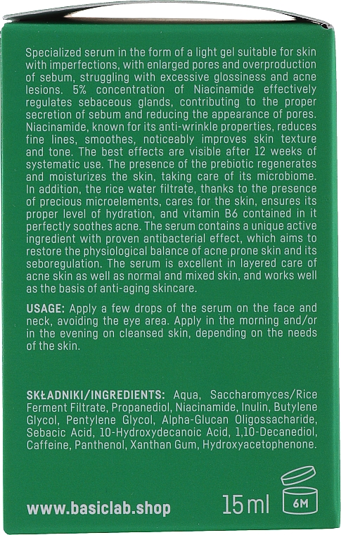 Сыворотка для кожи с несовершенствами с ниацинамидом 5%, пребиотиком 5% и фильтратом рисовой воды - BasicLab Dermocosmetics Esteticus — фото N4