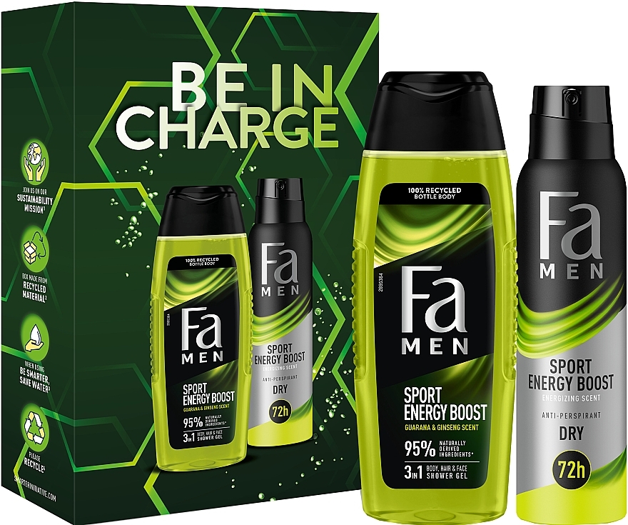 Набор "Energy Boost. Be In Charge" - Fa Men (sh/gel/250ml + deo/150ml) — фото N1