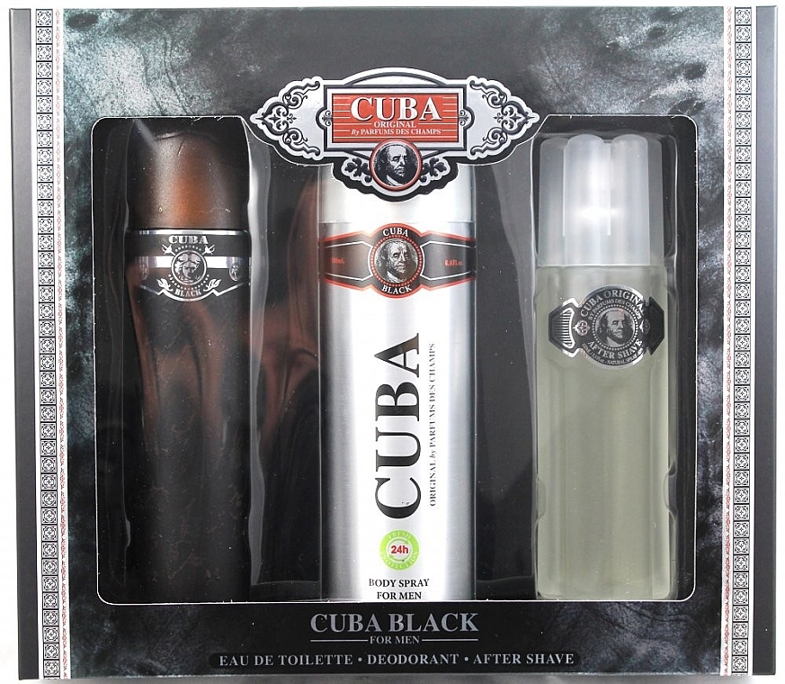 Cuba Black - Набор (edt/100 ml + deo/200 ml + ash/lot/100 ml) — фото N1