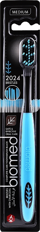 Зубная щетка, средней жесткости, черно-голубая - Biomed 2024 Black Medium Toothbrush — фото N1