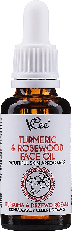 Масло для лица с куркумой и маслом розовой вишни - VCee Turmeric & Rosewood Face Oil Youthful Skin Appearance — фото N1
