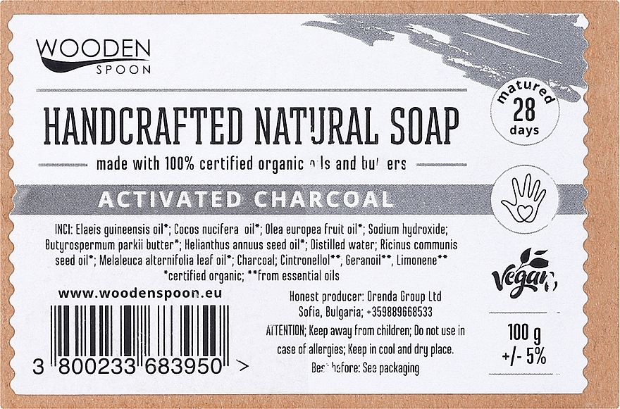 Твердое мыло "Активированный уголь", дерево - Wooden Spoon Bar Soap — фото N2